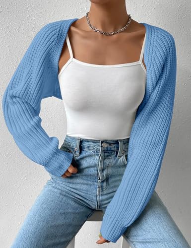 Image of Women's Long Sleeve Open Front Knitted Crop Cardigan Drop Shoulder Knit Bolero Shrug Sweater