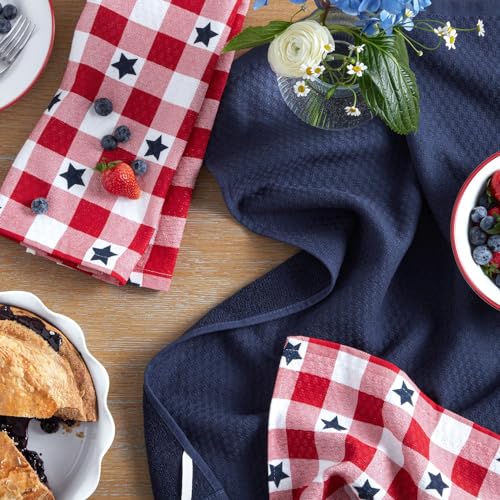 Martha-Stewart-Americana-Star-Gihgham-Holiday-Kitchen-Towels-3-Pack-Set-100-Cotton-Absorbent-Patriotic-USA-America-Decor-RedWhiteBlue-16×28 Martha Stewart Americana Star Gihgham Holiday Kitchen Towels 3 Pack Set 100 Cotton Absorbent Patriotic USA America Decor RedWhiteBlue 16×28
