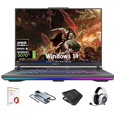 ASUS ROG Strix G16 Gaming Laptop, GeForce RTX 5070Ti 12GB GDDR7, AMD Ryzen 9 8940HX,16” FHD+ 165Hz/3ms, 16GB DDR5-5600, 1TB SSD, Wi-Fi 6E, Win11Pro,RGB Backlit KB,w/Lifetime Office