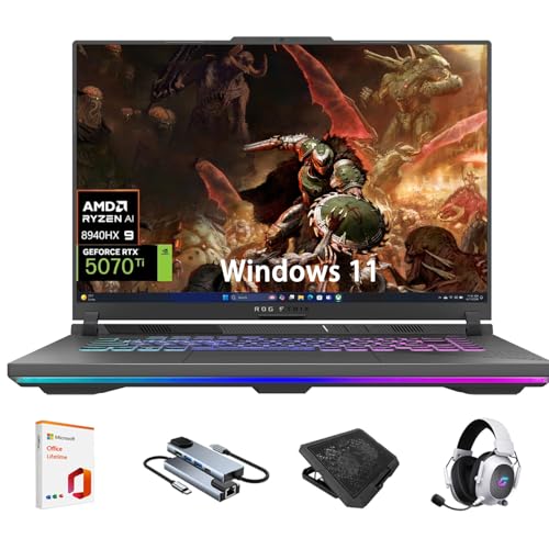 Image of ASUS ROG Strix G16 Gaming Laptop, GeForce RTX 5070Ti 12GB, Ryzen 9 8940HX | 16 inch FHD+ 165Hz /3ms Laptop PC, 16GB DDR5-5600 RAM, 1TB SSD, Wi-Fi 6E, Win11 Home,RGB Backlit KB,w /Lifetime Office