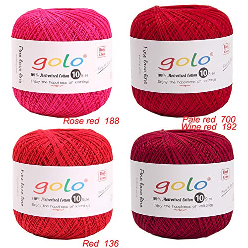 Image of golo Crochet Thread Size 10 Red Yarn Crochet Yarn for Tatting