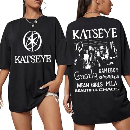 Mengmiao Katseye Shirt Damen Herren Y2K Kurzarmshirt Baumwolle Korean Style Streetwear Katseye Merch Kurzarm Oberteil Rundhalsausschnitt Kurze Ärmel Shirt Y2K Mode Freizeit Harajuku Hip-Hop-Stil