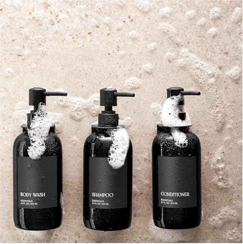 Image of TEKCOOL Refillable Shampoo and Conditioner Dispenser Shower Soap Dispenser Wall Mounted Black Metal Organiser Plastic Bottles Black Pump Shampoo Dispenser, Shower Dispenser Chamber 500ML Bottle (3pc);
