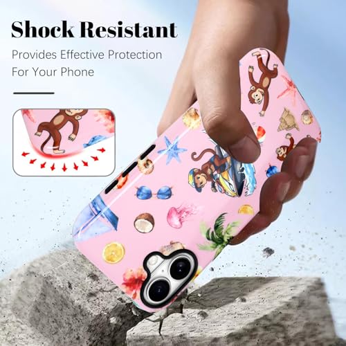 Image of Magnetic for iPhone 16 Plus Case [Compatible with Magsafe] Cute Summer Beach Monkeys Pattern Design, Full Body 2 in 1 Shockproof Scratch Resistant Protective Cover for Women Girl