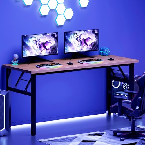 Image of DlandHome 62 Inch Large Folding Computer Desk, Fully Assembled, Teak Black