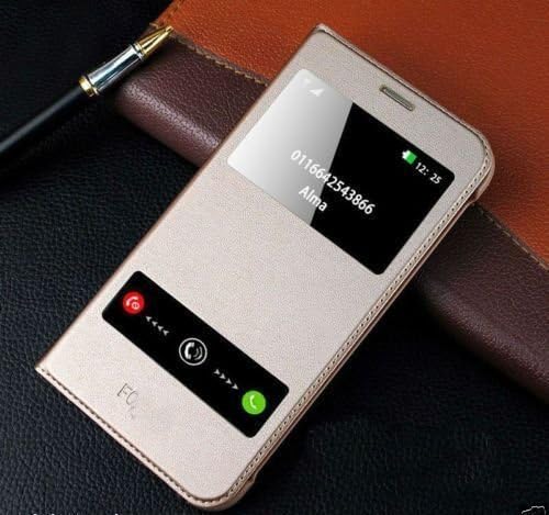 SmartLike Window Leather Flip Cover for Samsung Galaxy On7 SM-G600 Gold