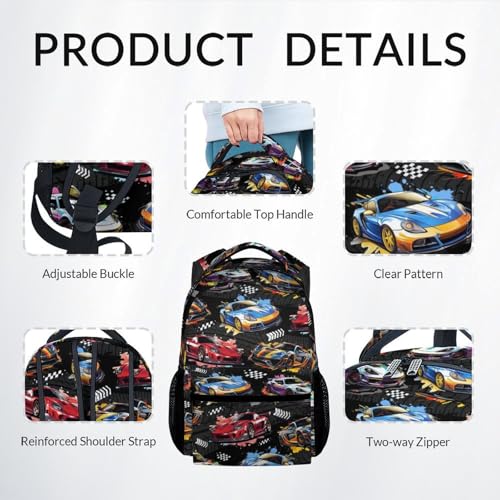 Image of Boys Backpack Set - Racing Car Backpacks for Kids - 3Pcs Toddler Bookbag with Lunch Box & Pencil Case - Lightweight School Bag for Kindergarten /Preschool /Elementary (17 Inch)