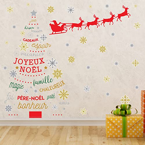 Wallflexi Christmas Decorations Wall Stickers "Santa's Sleigh & French Quotes Christmas Tree" Wall Murals Decals living Room Children Nursery School Restaurant Cafe Hotel Home Office Décor - Image 2