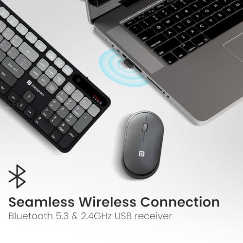 Image of Portronics Key11 Combo Rechargeable Wireless Keyboard and Mouse Set, Bluetooth 5.3&2.4GHz Wireless,Type-C Fast Charging,Gradient Keys, Noiseless Typing, High Precision Mouse, for PC&Laptop(Grey)