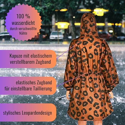 Generisch Damen Regenmantel Leopardenmuster, Poncho, Regencape, Regenjacke Leo, Leopardendesign (DE/NL/SE/PL, Alphanumerisch, L, Regular, Regular, Braun)
