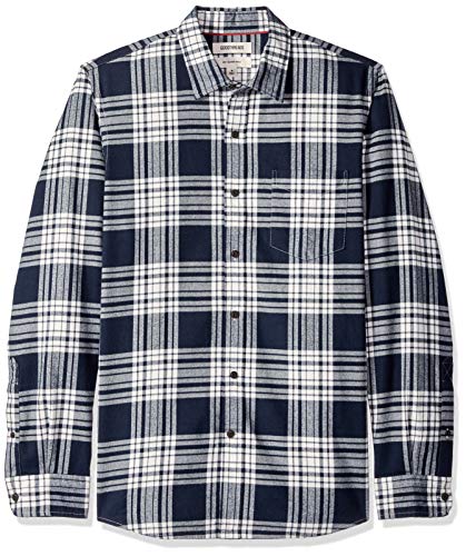 Amazon Brand - Goodthreads Men's Slim-Fit Long-Sleeve Brushed Flannel Shirt, Navy White Plaid, XXX-Large