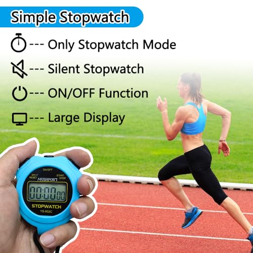 image for MUSHPORT Stopwatch Timer Only Stopwatch Mode, ON/Off Silent No-Clock N