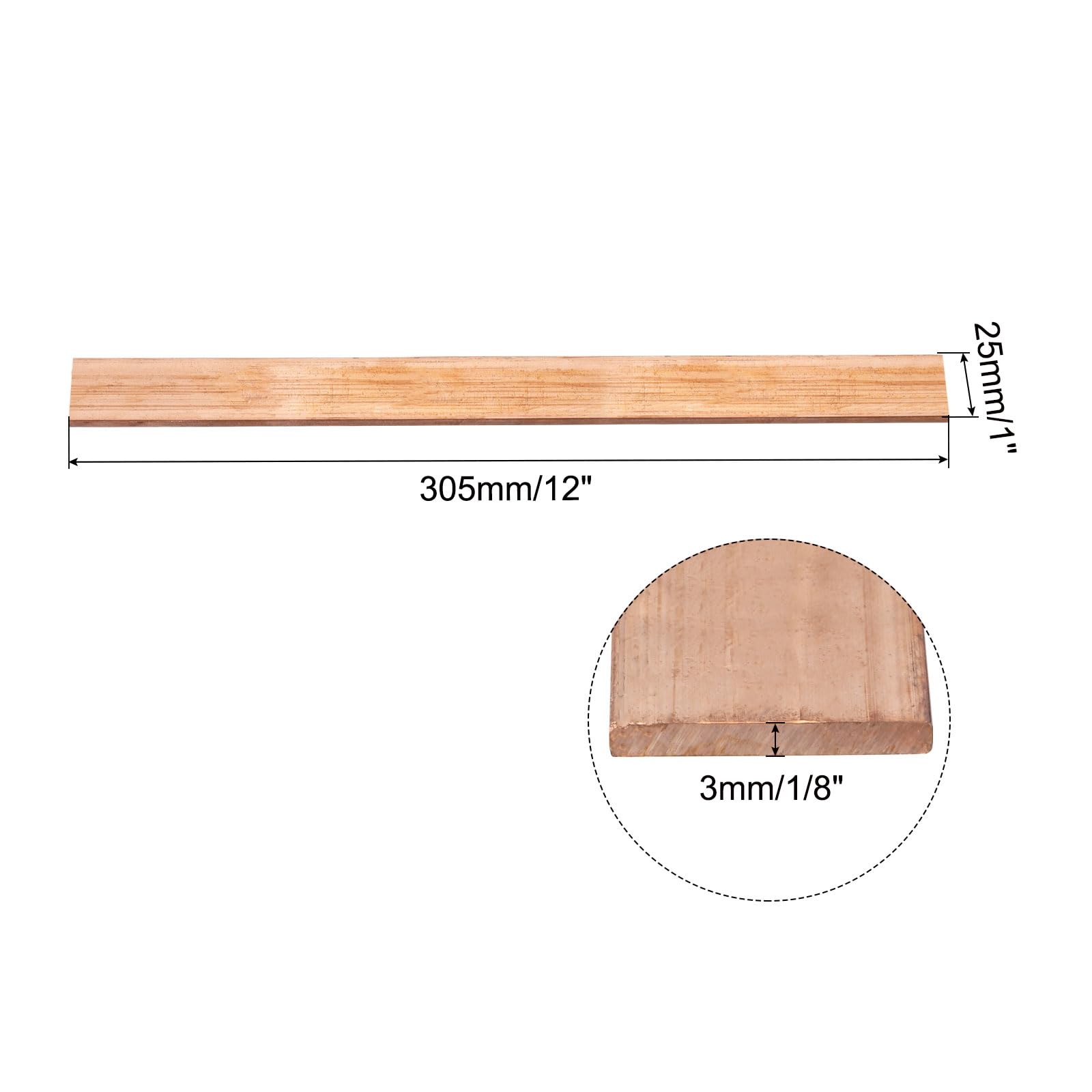 QUARKZMAN 2pcs 12" x 1" Cuivre Plat Barre,1/8" Épaisseur Cuivre Barre Stockage pour Mise Terre Systèmes Architectural Projets