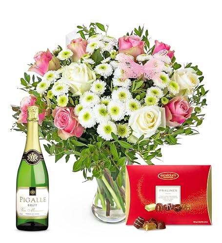 Rose Meadows Bouquet with Champagne Chocolates – Luxury Fresh Cut Flowers – Birthday Gift – Anniversary Surprise – Thank You Present – Elegant Floral Arrangement – Special Occasion Blooms