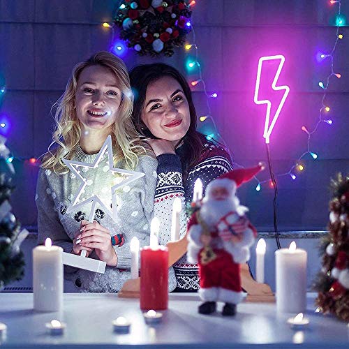 Image of YouOKLight Lightning Bolt Neon Sign Lights, LED Wall Light Night Lights, Battery or USB Powered Neon Lights for Wall Decor, Bedroom, Kids Room, Living Room, Bar, Party, Christmas, Wedding (Pink)