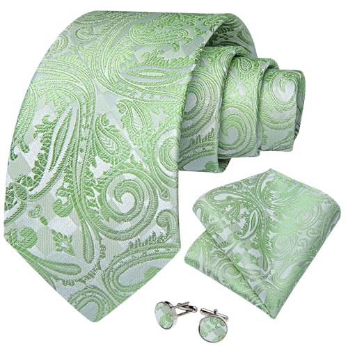 Image of DiBanGu Mens Paisley Tie Set Silk Woven Jacquard Necktie and Pocket Square Cufflinks Gift Set for Wedding Bussiness