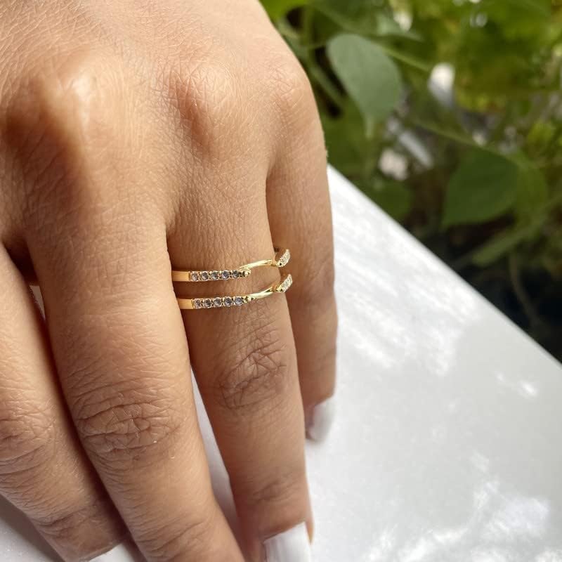 Round Cut White Diamond Enhancer Guard Wedding Band for Women, 14K Gold Finish 925 Silver Ladies Diamond Wrap Band Ring