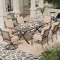 ASJMR 7 Piece Outdoor Dining Set for 6, Metal Patio Table and Chairs with Cushions, Patio Furniture Set with 2 Swivel Chairs, Rectangular Patio Dining Table with Umbrella Hole, Lawn Deck, Yard-Sand