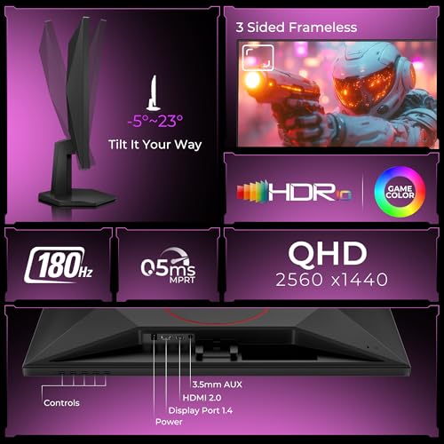 Image of AOC Q27G11E 27″ QHD Gaming Monitor - Black /Red | 2560x1440 Fast IPS| 180Hz Refresh | 0.5ms MPRT|Adaptive Sync| HDR10| Tilt Stand & Low Blue Light