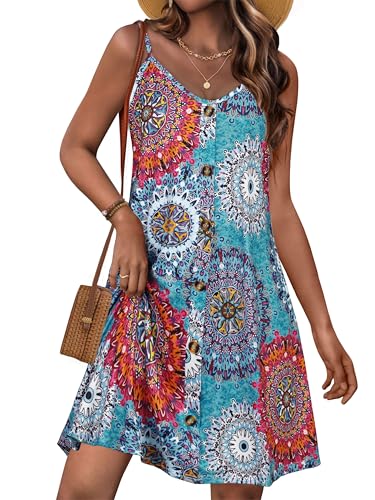 Image of JOELLYUS Summer Dresses for Women Spaghetti Strap Button Down Casual Sundress Beach Cover Up Dress with Pockets 2026