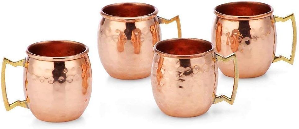 2 Oz. Solid Copper Mini Moscow Mule Shot Mug, Set of 4 Authentic 100% Solid Copper Hammered Moscow Mule Mug 2-Oz Shot Glass - Set of 4