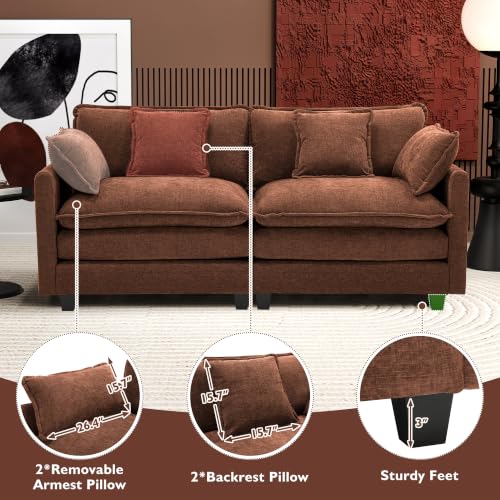 Image of Ihanherry Cloud Sofa 77 Inch Loveseat, Modern Sectional Couch, 2-Seats Sofa for Living Room Bedroom and Apartment, Comfy Double Layer Upholstered Seat Cushion, Breathable Chenille Fabric, Brick Red