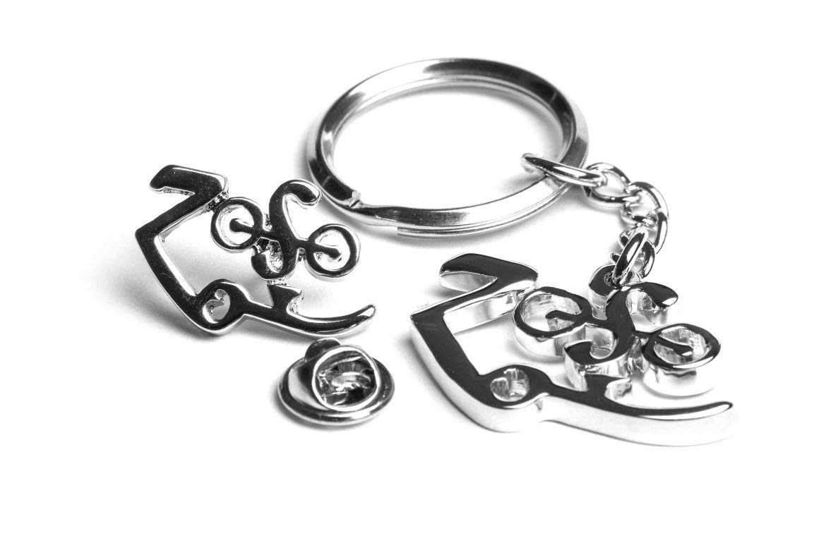 Gifticuffs Men's Silver Led Zeppelin Jimmy Page Zoso Symbol Metal Keyring And Badge Set