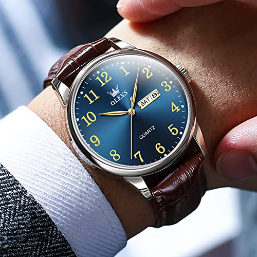 Image of OLEVS Casual Leather Watches for Men Easy to Read Quartz Number Waterproof