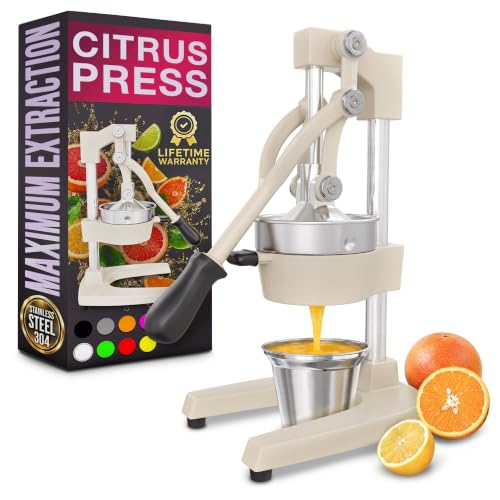 Image of Cast Iron Juicer Hand Press, Heavy-Duty Squeezer (White) | Lever Manual Citrus Press Juicer & Orange Squeezer for Lemon, Lime & Lemonade; Steel Cone & Strainer; for Home or Bar