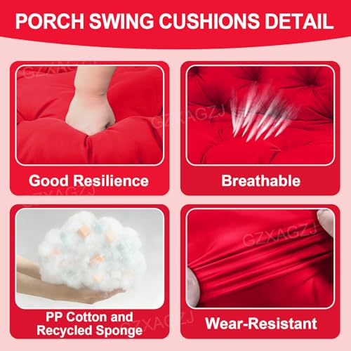 Image of Premium Outdoor Swing Cushions 70x40 inch Waterproof Porch Swing Cushions 2-3 Seater Replacement with Backrest and Ties Swing Cushion for Outdoor Furniture Patio Porch Backyard Garden