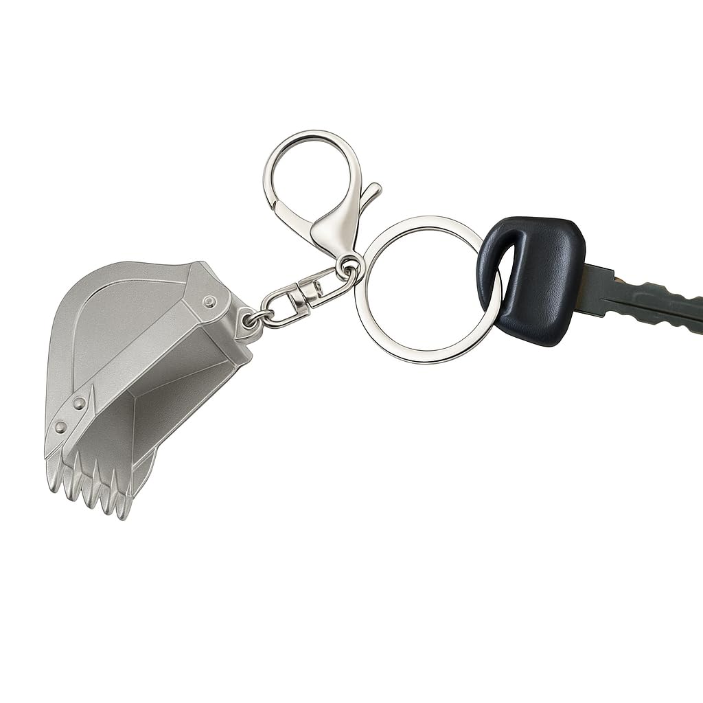 AIEIJJH Metal Excavator Bucket Keyring Unique Car Keychain for Men Boy Kids Backpack Charm Gift, Grey