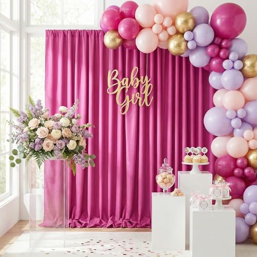 Image of Hot Pink Backdrop Curtains for Parties: 20ft x 10ft Polyester Photography Backdrop Drapes Fabric - Wedding Birthday Decorations