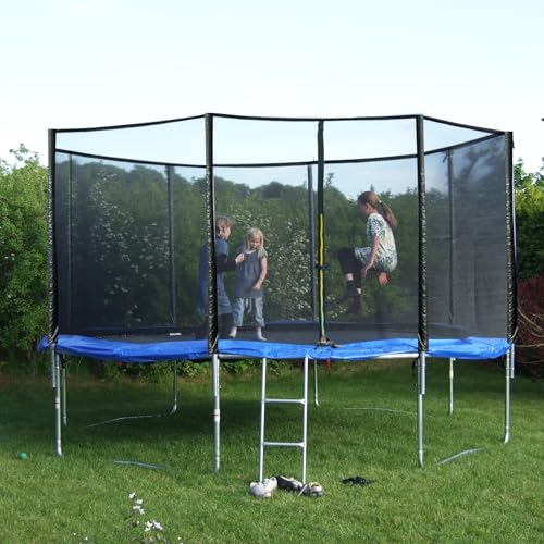 14ft Trampoline Net - Replacement Enclosure Safety Net for 8 Straight Poles Round Frames Trampoline, Nylon Trampoline Barrier Net Parts with Double Zipper and Protection Buckles, Black
