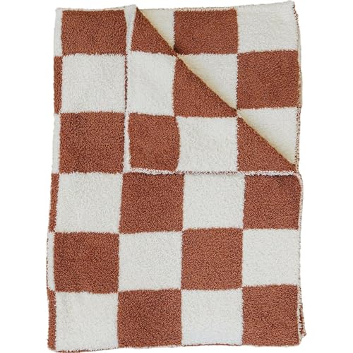 Image of Mebie Baby Rust Checkered Plush Lovey Blanket 15x20 - Soft, Lightweight, Breathable | Available in Two Sizes