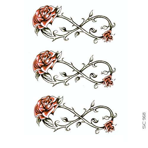 Avastore Temporäre Tattoos, Damen, Unendlichkeitssymbol, Blume, Rosa, Rot Cover