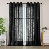Simplebrand Balkontür Gardinen mit Ösen 2er Set, Halbtransparent Geometrisches Ausbrenner Muster Vorhang für Wohnzimmer Terrassentür, Lichtdurchlässig Sichtschutz, 140x229 cm Schwarz