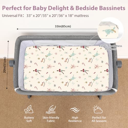 Image of Baby Bedside Bassinet Sheets Fitted, 33 inchx20 inch Compatible with Baby Delight Dream On Me & Most Rectangle Bedside Sleeper Bassinet Mattresses, Super Soft Microfiber Pink Ballet