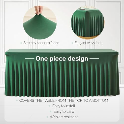 1 Pack Green Table Clothes for 8 Foot Rectangle Tables, Wrinkle Resistant Stretch Spandex Table Covers Fitted Tablecloth with Skirt for Easter Event Banquet Wedding Birthday Party by Party Talk - Used condition - Image 2