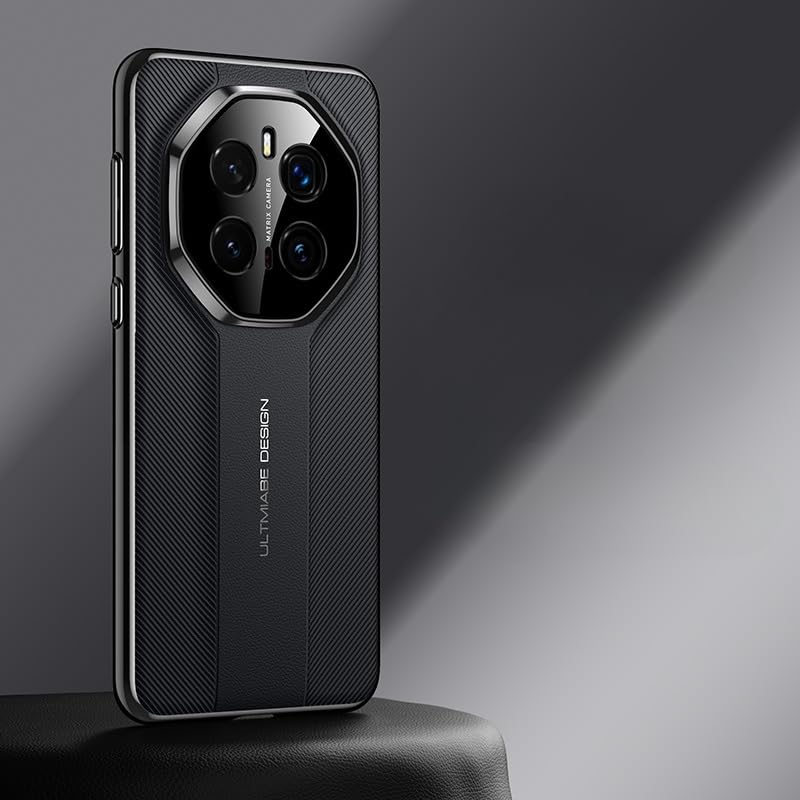 Fegishilly Case Compatible with Honor Magic 7 Pro Case, Luxury Plain Leather Case PC Frame Camera Lens Protection Anti-Fingerprint Anti-Drop Shockproof Protective Cover (Black)