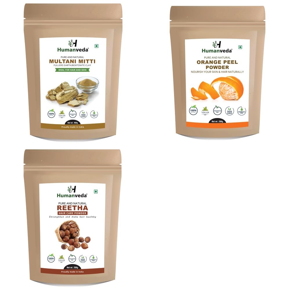 Pure Multani Mitti Fuller's Earth, Orange Peel Powder and Reetha Soapnut Powder Combo Pack for Comprehensive Hair Care and Radiant Glowing Skin Rejuvenation 100% Natural Organic Herbal Fine Powder-picture-29