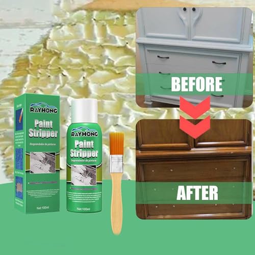 Image of Fast Acting Paint Remover Liquid 100ml | Heavy Duty Paint Stripper & Surface Cleaner for Wood Metal Glass Walls & Furniture | Multi Surface Coating Removal Solution with Brush