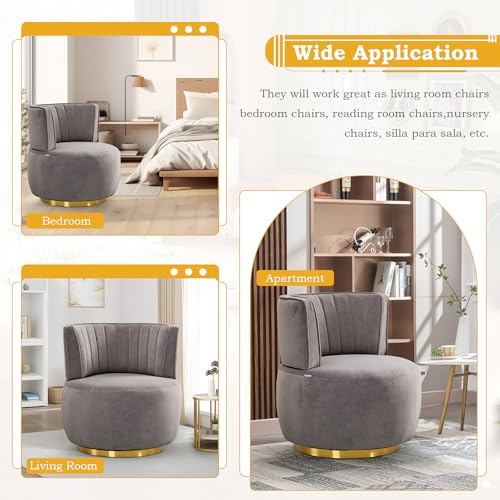 Sillón redondo terciopelo gris moderno giratorio miniatura 6