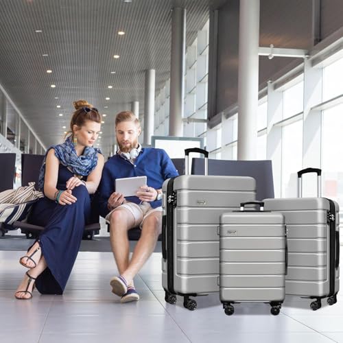 Image of KEYTANG 3-Piece Hardshell Luggage Set(20 /24 /28), Lightweight Expandable Suitcase with TSA Lock and Double Spinner Wheels, 20% Expansion for Extra Packing, Carry-On and Checked Bags, Silver