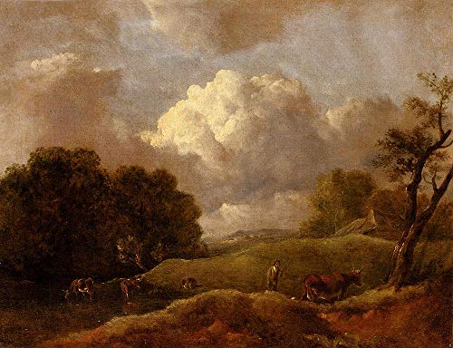 Un vaste paysage avec du bétail de Gainsborough peinture à l'huile pour salon élégant