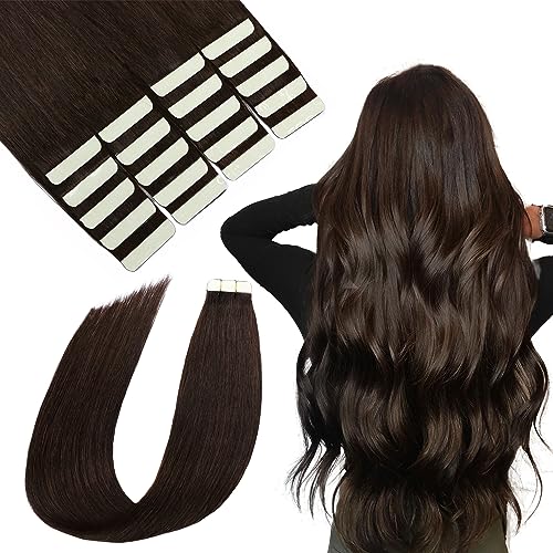 SURNEL Tape in Hair Extensions Human Hair 22 Inch #2 Dark Brown Tape in Human Hair 50 G Remy Hair Extension 20 Pcs Seamless Invisible Skin Weft Hair Extensions (T22inch