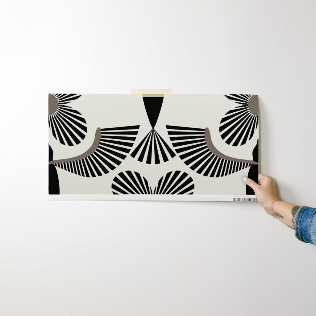 Spoonflower Removable Wallpaper Swatch - Bold Birds Minimal Color Black Cream Flowers Egyptian Mod Custom Pre-Pasted Wallpaper