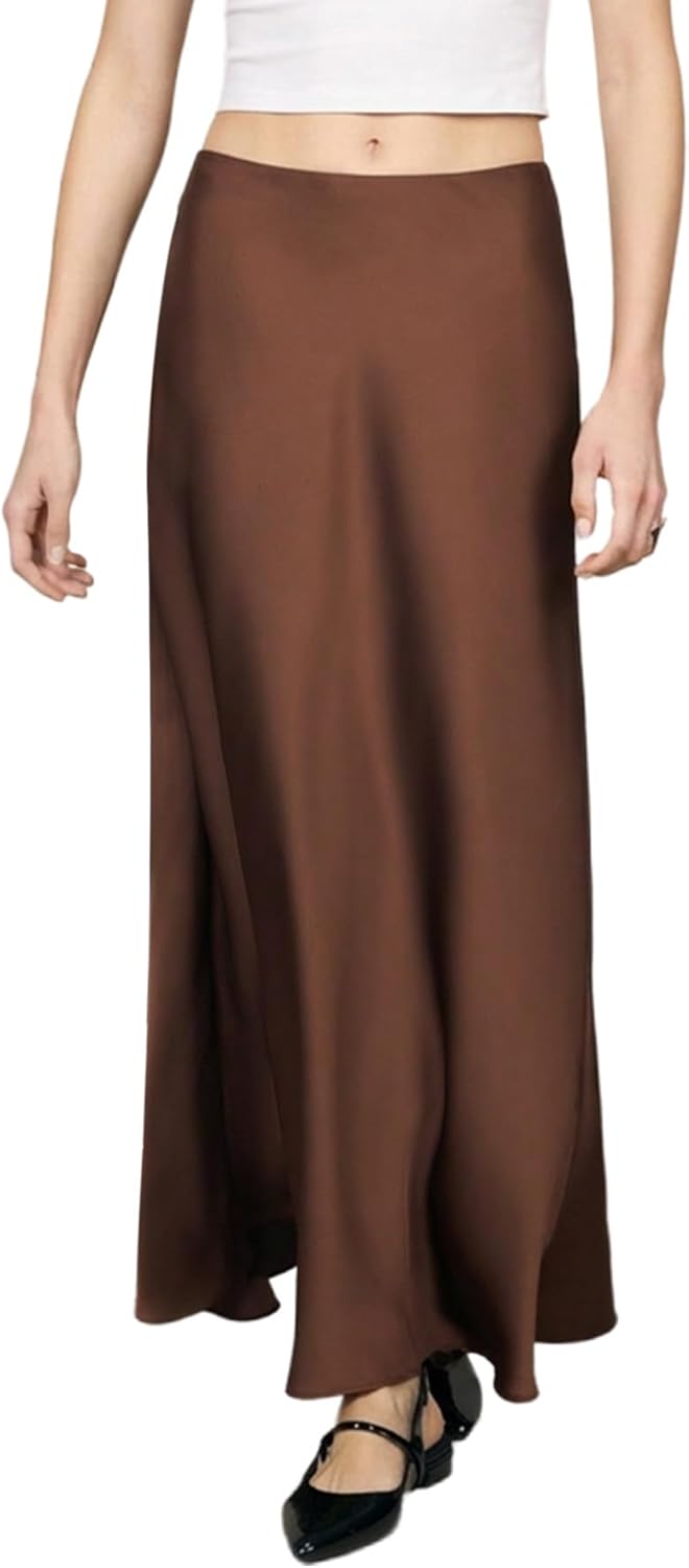 MakeMeChic Women's Satin Maxi Skirt Silk Fishtail Elegant Work Fall Long High Waist Skirts