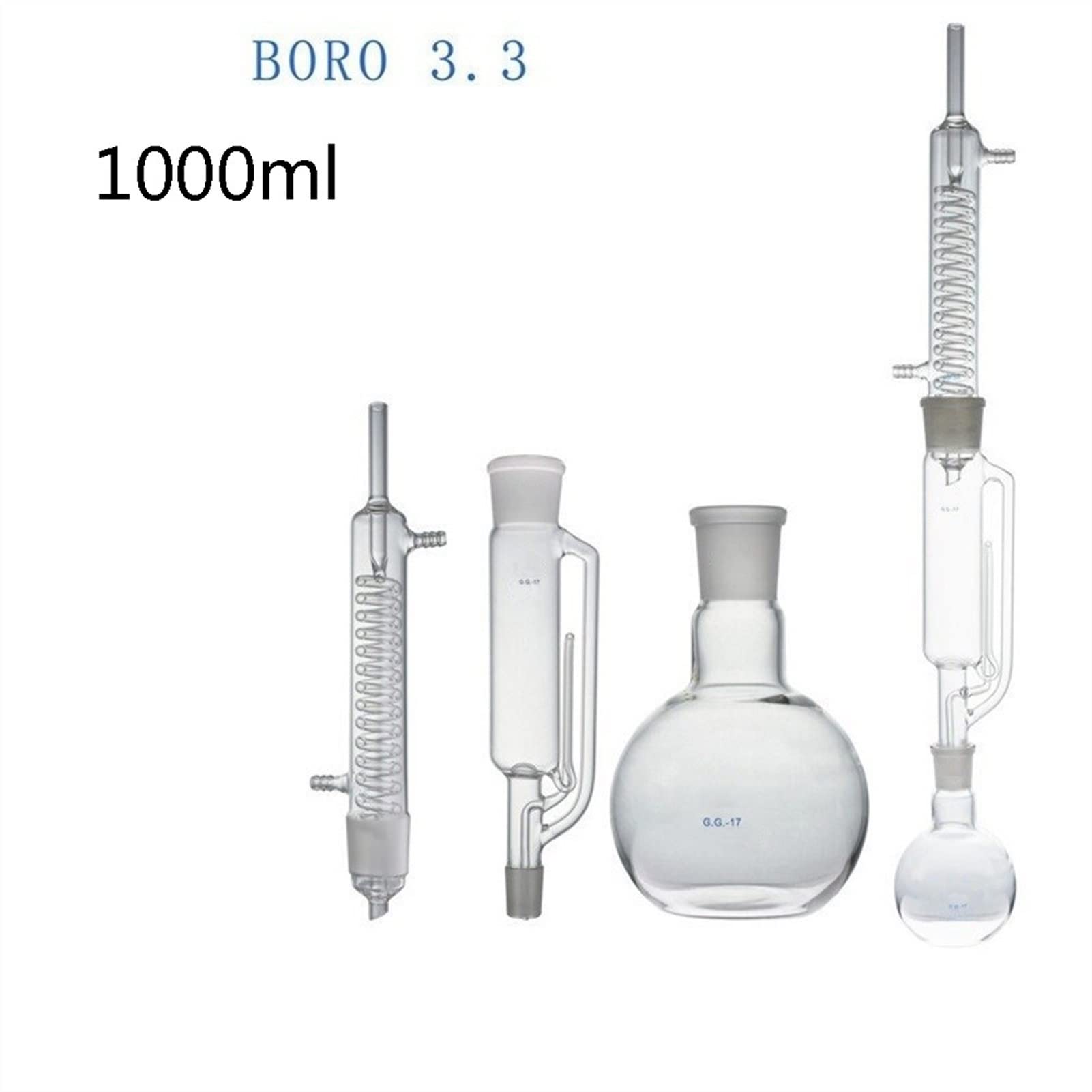 1000ml Extracción Soxhlet Aparato con Graham Condensador, Soxlet Extractor Y 1000 Ml Frasco Plana, Borosilicato 3.3 Cristal Personalizable Destilación Aparato (Size : 1000ml)
