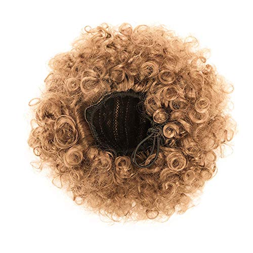 Brown Afro Puff Drawstring Ponytails Kinky Curly Ponytail Hair Synthetic Bun Extensions Hairpieces Updo Hair With Two Clips for Women Girls(Brown)