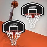 DURADERO Y RESISTENTE AL DESGASTE - El aro de baloncesto está fabricado en acero inoxidable duradero y tiene un diámetro de 41 cm para garantizar que quepa cualquier balón de baloncesto de tamaño estándar, y es duradero y resistente al desgaste gracias a su color negro brillante.